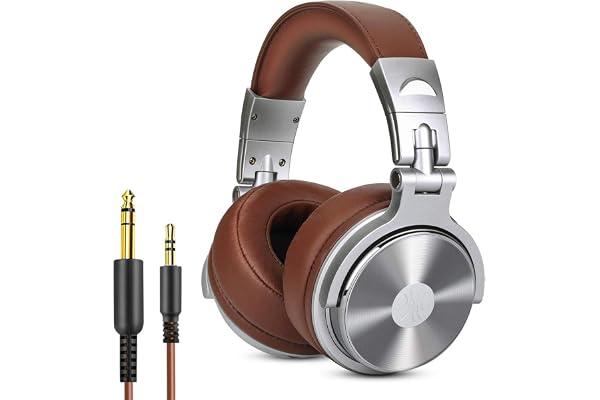 OneOdio Casque DJ avec Micro et Adaptateur pour Casque d'écoute stéréo 6,3 mm et 3,5 mm, boîtier Rotatif à 90 ° et unité de Pilote en Cuir…