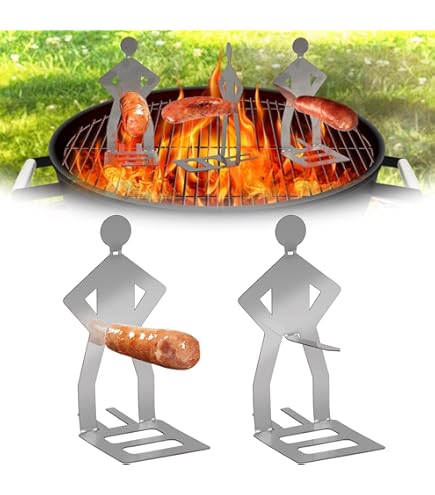 4 Supports à Saucisses Barbecue En Acier Inoxydable - Forme Homme Debout - 20,5x7,5 Cm - Pour Grillades, Camping