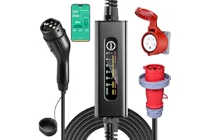 Yigowyigo Chargeur Voiture Electrique 22KW,EV Chargeur Type 2, Borne de Recharge Vehicule Electrique,6/8/10/13/16/32A Courant Commutable,Charge Temporisée,IEC 62196-2,IP67 étanche