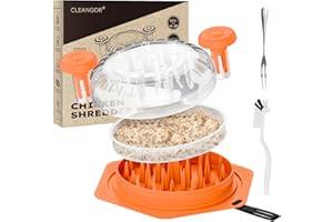 Cleangor Trituradora de Pollo, Desmenuzador de Pollo con Tapa Transparente, Picadora de Carne con Asas Ergonómicas y Base Antideslizante, Apto para Lavavajillas, para Pollo, Cerdo y Res (1, Naranja)