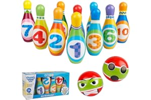 Swetup Educational Bowling Set with 10 Bowling Pins and 2 Balls, Skittles Game for Kids Early Development Indoor & Outdoor Games Set Mini Soft PU Bowling Set for Party Family Games, Age 3-6 Years Old