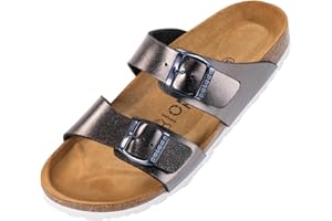 Palado Pantoletten Damen Samos - elegante Sandalen Made in Spain - bequeme Hausschuhe mit dämpfendem Kork-Fußbett - modische Sommerschuhe