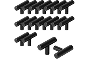 BELLE VOUS Pack de 20 Tiradores Cocina Barra en T - 50 mm - Tiradores Cajones Acero Inoxidable Negro - Accesorios para Cajones, Alacenas, Puertas, Muebles, Dormitorios o Armarios