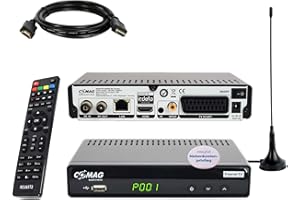 Comag SL65T2 DVBT2 Receiver Bundle mit passiver DVBT2 Antenne, DVB-T2 Receiver mit Aufnahmefunktion und Dolby Digital Plus Unterstützung, 12V-Netzteil, Ideal für Camping, PVR Ready
