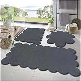 Rachel Carpet 3'l&uuml; Set Kaymaz Taban Banyo Paspası Halısı 50x50 (Yuvarlak Papatya)-50x60(Lazer)-60x100 (Lazer), Koyu Gri