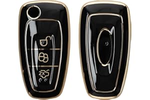 kwmobile Pokrowiec na kluczyk kompatybilny z Ford 3-przyciskowy kluczyk samochodowy z klapką - osłona kluczyka samochodowego - czarny/złoty