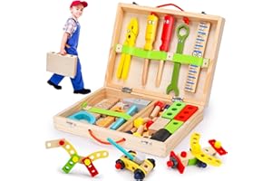 LYPSOCHAAT Werkzeugkoffer Werkbank Kinder Holzspielzeug Montessori Spielzeug 3+ Jahre, Werkzeugkasten Kinderwerkzeug Lernspielzeug Geschenk für Kinder Spielzeug ab 3 4 5 Jahre