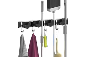 GARTOL Besenhalterung Wand, Gerätehalte, Gartengerätehalter Wand, Wandaufhänger für Haushaltswaren (4 Schlitze mit 4 Haken)