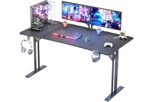 ‎HLONONE HLONONE Gaming Tisch 160 x 70cm, Ergonomischer Computertisch aus Kohlefaser, Robuster und Stabiler Gaming Schreibtisch, PC Tisch mit Kopfhörerhaken und Getränkehalter, Schwarz
