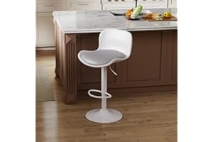 Flysky Taburete de Bar, Silla giratoria 360°, Regulable en Altura, Taburete de Bar con Respaldo y reposapiés, Taburete de Cocina imitación Cuero 120kg, Blanco/Gris
