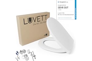 LUVETT® WC-Sitz mit Absenkautomatik C100 oval universell, Toilettendeckel mit 3 Edelstahl Montagelösungen, Klodeckel abnehmbar, Farbe:Weiß