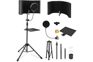 AKOZLIN Schermo isolante per microfono da studio, pieghevole, con filtro anti-pop e supporto per treppiede, adattatore per microfono da 3/8" a 5/8", per microfoni Blue Yeti e a condensatore