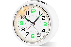 Juboos Despertador Analógico Silencioso sin Tic TAC, Alarma Progresiva con Snooze, Luz Nocturna, Reloj de Mesa a Pilas, Ideal para Dormitorio Viaje Oficina y Niños (Blanco)