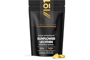 Sunflower Lecithin 1200mg – Produced from Naturally Sourced Soy Free Sunflower Oil – 90 Softgels (3 Months Supply) – Pure & Potent Helianthus Annuus - Resealable and Recyclable Pouch by Alpha01