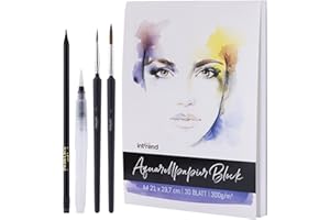int!rend Aquarellpapier A4 300 g/m² 30 Seiten - Aquarellblock Malpapier mit Wassertankpinsel & Bleistift - Aquarell Papier zum Malen - Watercolor Paper, Aquarell Block, Aquarell Skizzenbuch