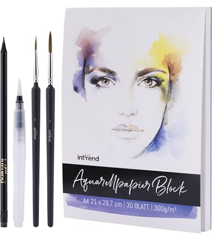 60 Blatt Dickes Aquarellpapier Aus Baumwolle (300g/m²) + 1 Pinsel – Für Acryl, Buntstifte & Mehr, 15,2 X 10 Cm