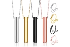 DGUSO Anapana Breathing Necklace 4pcs and Anxiety Ring 4pcs Collar Respiración Consciente para Aliviar Estrés Anapana Breathing Necklace Dispositivo Ejercicio Respiratorio para Meditación, Relajación, Calma