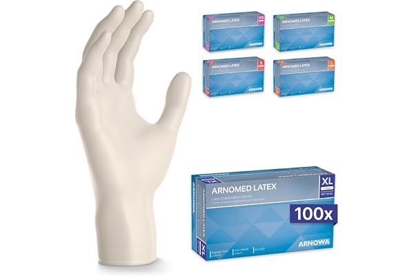 ARNOMED Latex engångshandskar XL, vita, puderfria, 100 st/ask, engångshandskar i latex, latexhandskar finns i storlekarna XS