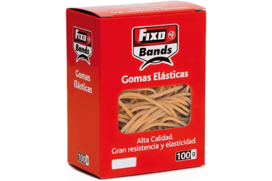 Fixo Bands - Caja Gomas Elásticas Nº12, 2mm x 12cm, 100 Gramos, Caucho, Perfectas para Mantener el Orden