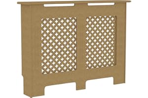 Vida Designs Oxford Radiator Cover Unfinished - Medium - Traditional Cross Pattern Design For Optimal Heat Circulation - H82xW111xD19cm - Unpainted MDF Cabinet Ideal For Living Room & Hallway