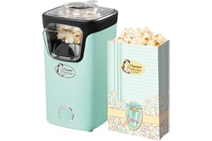 Bestron machine a pop corn, popcorn machine avec technologie d'air chaud, inclut 10 sacs à popcorn & une tasse à mesurer intégrée, Collection Sweet Dreams, Couleur: Vert