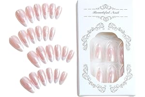 MAEXUS French Press on Nails - 24 Migdały, Błyszczące, Chromowane Sztuczne Paznokcie do Naklejania