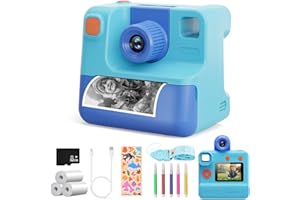 DIAMOOKY Appareil Photo Instantané Enfants, 2,4 Pouces Écran 1080P Appareil Photo Numérique avec Papier d'impression & Carte TF 32G, Selfie Caméra Vidéo pour Enfants, Cadeau pour Filles Garçons de 3-12 Ans