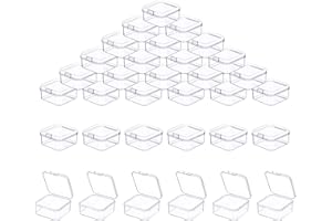 Prmape 50 Piezas Caja Con Tapa, 3.5x3.5x1,8cm Cajas Plastico Pequeñas Transparentes Con Tapa De Bisagra, Mini Caja Plastico Almacenaje para Guardar Accesorios y Objetos Pequeños