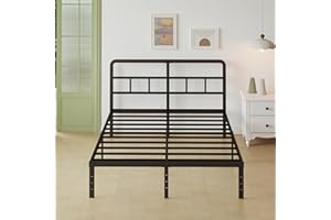 Lutown-Teen Letto 120x190 cm con Rete a Doghe in Metallo, Struttura Letto Alta 36 cm con Testiera, Rete una Piazza e Mezza, Spazio di Archiviazione Extra, Montaggio Facile, Silenzioso, Nero