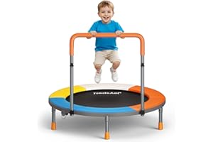 JOY SPOT! 3’ Toddler Trampoline with Removable Handle for Kids, Max Load 220lbs, 36” Foldable Mini Trampoline 23" to 32" Height-Adjustable, Noise-Free Durable Steel Frame Safety Pad