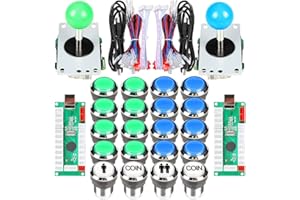 Fosiya 2 Giocatori Arcade Joystick LED Chrome Pulsanti per PC MAME Raspberry Pi Videogiochi Arcade Cabinet Parts (Blu Verde)
