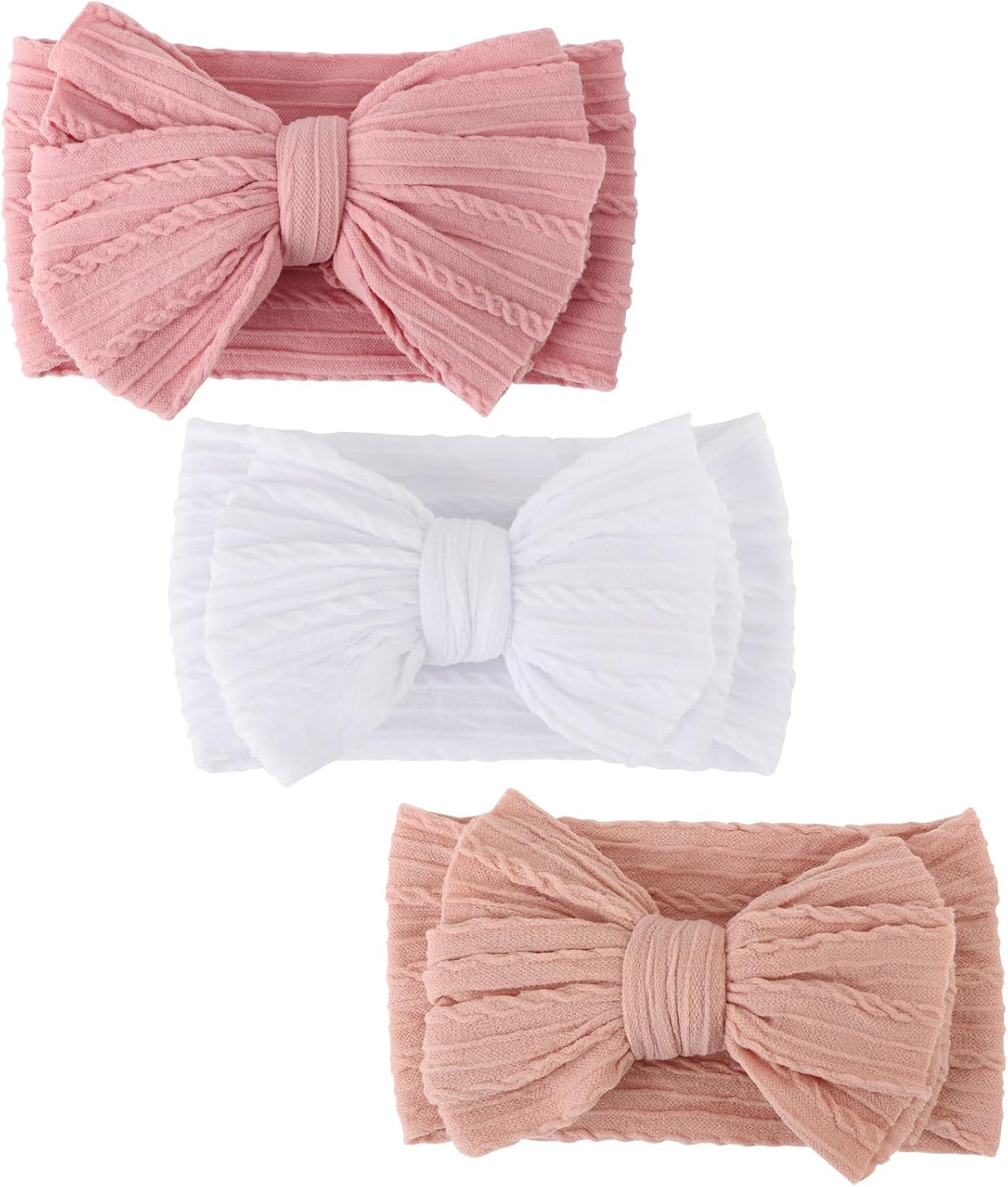 DRESHOW 3 Pack Girls Headbands Stretchy Nylon Headbands Handmade Hair Accessories for Newborn Infant Toddlers Kids