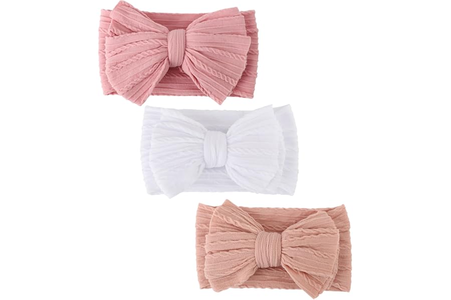 DRESHOW 3 Pack Girls Headbands Stretchy Nylon Headbands Handmade Hair Accessories for Newborn Infant Toddlers Kids