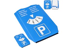 ‎YOUR DAY MATE Tarcza parkingowa z skrobaczką do lodu, 2 sztuki, w kolorze niebieskim, osiem języków, zestaw zegara parkowego z miernikiem głębokości bieżnika i żetonem do wózka, dla samochodu, ciężarówki, kampera