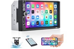 Hikity Radio Coche Bluetooth 2 DIN Pantalla Táctil 7 Pulgadas Autoradio Bluetooth con Mirror Link FM Radio USB SWC AUX TF Cámara de Visión Trasera