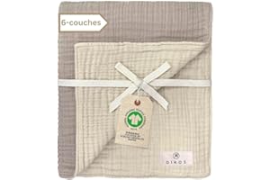 DIKOS® Couverture bébé de Haute qualité en Mousseline de Coton,100% Coton Bio,pour l'été,Vert Menthe,6 Couches,70x100 cm,Premier équipement,Cadeau de Naissance (Grise)