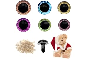 ‎posionks 60 Piezas Ojos de PláStico con Purpurina Coloridos Vistoso Ojos de Seguridad para Amigurumi Ojos de MuñEca con Arandelas Juguetes de Crochet para Manualidades de MuñEcas