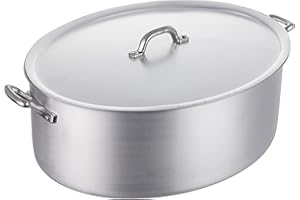 BALDASSARE AGNELLI Pentole Agnelli Linea Family Cooking Alluminio Casseruola Ovale con Due Maniglie e Coperchio, Argento, 36 cm