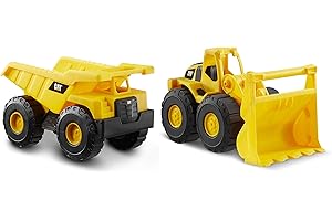 Caterpillar - Pack de 2 véhicules de Chantier - Camion Benne et Chargeur Frontal, Jaune