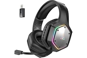 EKSA Casque Gaming sans Fil, 2,4GHz Casque Gamer pour PS5 PS4 PC, Son Surround 7.1 Casque avec Micro Antibruit ENC et Lumières RGB, 36Hrs D'autonomie