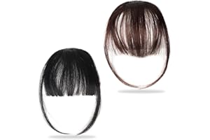 AIPWEYT STORE 2 Piezas Flequillos Postizos, Flequillos Postizos Clip en Flequillo, Pinzas Para el Cabello con Flequillo Falso, Natural Francés Flequillo con Patillas, para Mujeres y Niñas (2 Colores)