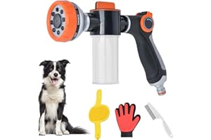 CERICAI Garden Hose Nozzle Pet Sprayer Kit - 8 Spray Pattern Dog Wash - Pup Jet Dog Wash with 100ml Soap Dispenser Bottle Dog Shower Mitt, Comb Brush, for Watering Flowers, Car Washing, Dog Horse Bathing