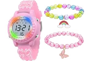 HMJIA Licorne Enfants Montre Digitale et Collier Set Montre étanche avec Alarme Chronomètre Clignotant Lumières 3D Cartoon Bande Silicone Cadeaux d'anniversaire pour Filles de 3 à 12 Ans