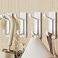 pickpiff Stick on Hooks for Hanging: Extra Srong 6KG (Max), Coat Hook on Door for Towel Coat Hat Key, Heavy Duty, Self Adhesive Hangers Wall Mounted, White 4 Pack