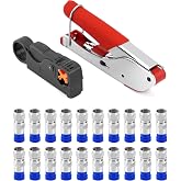 QWORK&reg; 22 Pieces Coaxial Cable Crimping Tool Set with Wire Stripper and 20 x F Connector for RG6 Cable and Cable TV