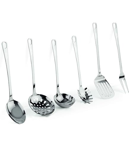 Alessi Set 5 Mestoli Da Cucina In Acciaio Inox 18/10 + Mestolo Per Spaghetti - Design Jasper Morrison, Regalo Perfetto