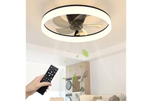 NIORSUN Deckenventilator mit Beleuchtung und Fernbedienung, 6 Geschwindigkeiten, dimmbares Lampe mit Ventilator, Leise Deckenlampe mit Ventilator für Schlafzimmer, Wohnzimmer (50cm, Schwarz)