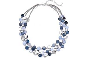 FULU AUTUMN Donne Collana di Conchiglie in Argento a Strati Collane Bohémien Corte Collana Girocollo con Perline Turchesi Regali Compleanno