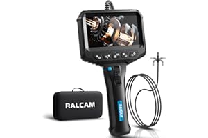 Ralcam Endoskopkamera mit Licht, 6.2mm 210° Bi-Direktionale Inspektionskamera, 4.3“ 1280x720P Rohrkamera, IP67 Wasserdicht 1M Halbsteifes Kanalisationskamera Teleskopkamera Auto Montierte Werkzeuge