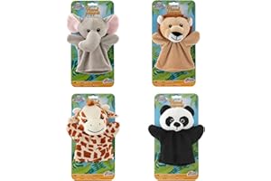 Grafix Marionnettes Animaux pour Enfants | Marionnettes de Théâtre en Coffret | Jeu de 4 Marionnettes | Panda, Lion, Girafe, Éléphant | Peluches | Marionnettes à Main
